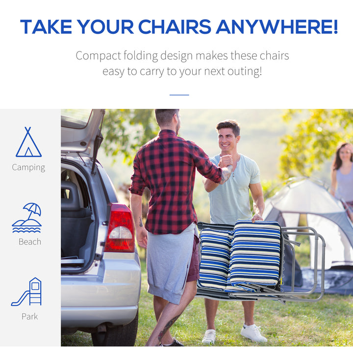 Reclining Garden Chair Set of 2, 5-Level Adjustable Zero Gravity Chairs with Cushions, Folding Sun Lounger Garden Recliner Chairs with Armrests for Outdoor, Patio, Blue Stripe