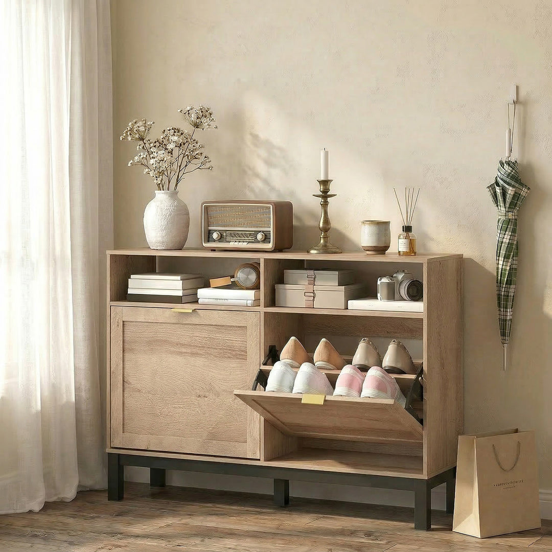 Shoe Cabinet with 2 Flip Drawers, Narrow Shoe Storage Top for Entryway