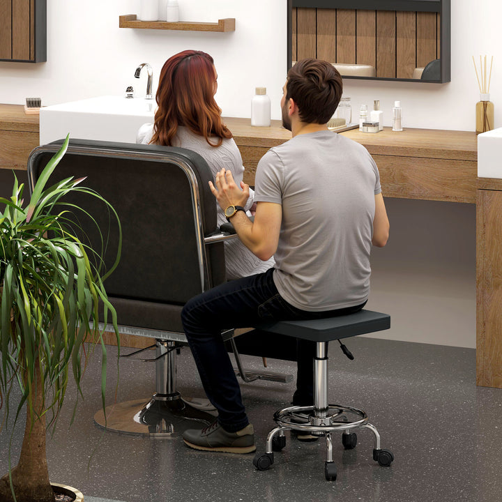 Faux Leather Padded Salon Stool - Black