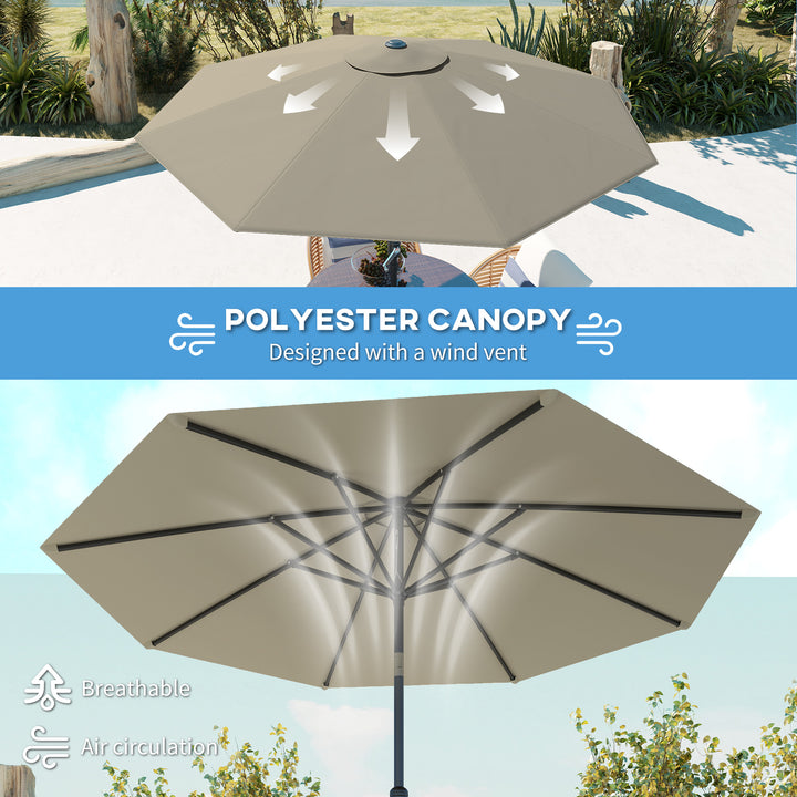 2.6M Garden Parasol Umbrella with Tilt and Crank, Outdoor Sun Parasol Sunshade Shelter with Aluminium Frame, Light Grey