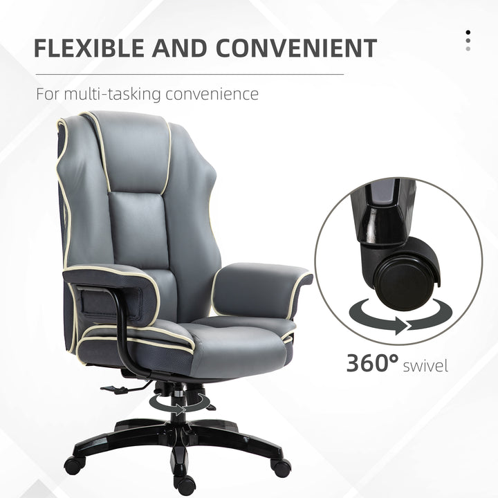 Faux Leather Executive Office Chair, with Contrast Piping - Grey/White