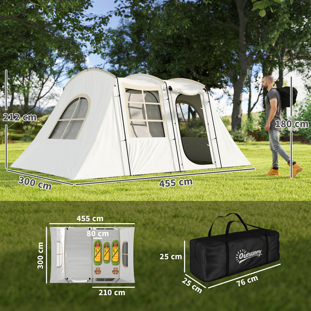 4 Man Tunnel Tent, Family Camping Tent with Porch, Bedroom and Living Area, Sewn in Groundsheet, 3000mm Waterproof, Portable with Bag for Hiking, Festival, Backpacking, Khaki