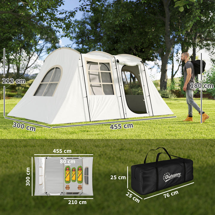 4 Man Tunnel Tent, Family Camping Tent with Porch, Bedroom and Living Area, Sewn in Groundsheet, 3000mm Waterproof, Portable with Bag for Hiking, Festival, Backpacking, Khaki