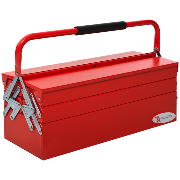 DURHAND Professional Metal Tool Box, 3 Tier 5 Tray Cantilever Storage Cabinet with Carry Handle, 57cm x 21cm x 41cm, Red | Aosom UK