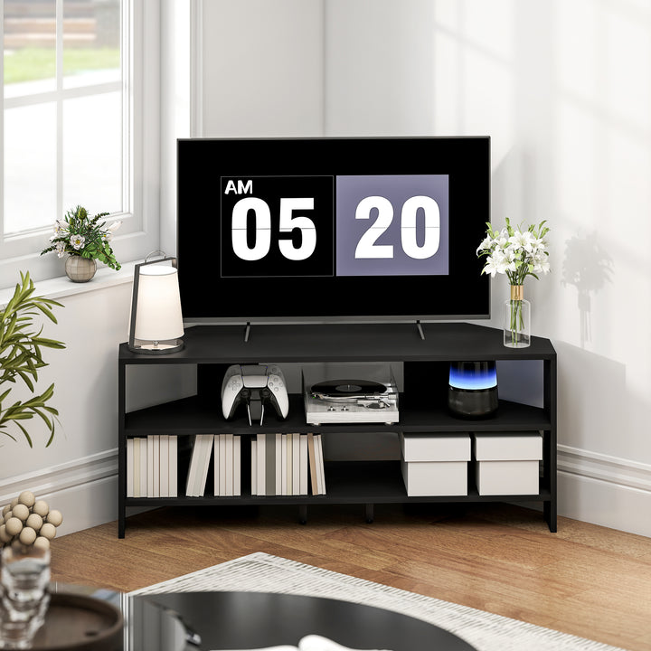 Corner TV Stand with 2 Open Shelves for 47 Inch TV - Black