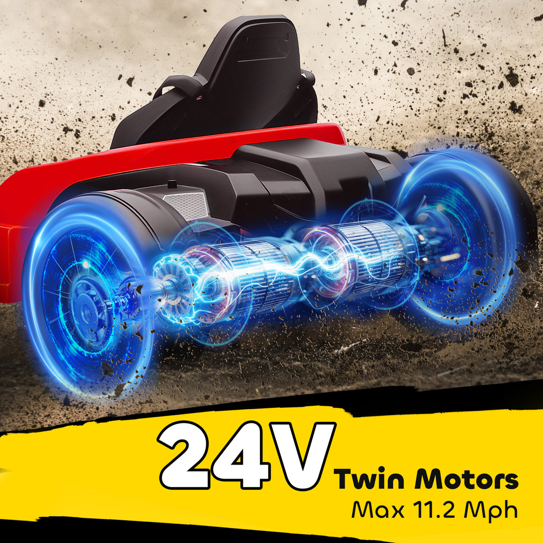 24V Electric Go Kart, Drift Kart with Adjustable Seat, Slow Start, 5-Point Harness, Music, Horn, for 6-12 Years