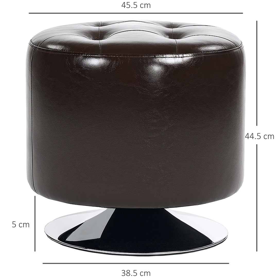 360° Swivel Foot Stool Round PU Footstool with Thick Sponge Padding and Solid Steel Base, Brown