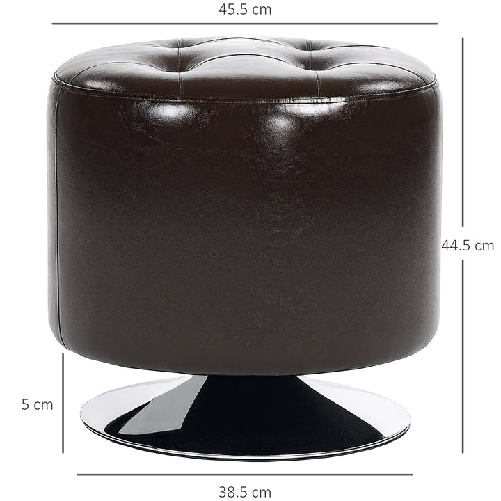 360° Swivel Foot Stool Round PU Footstool with Thick Sponge Padding and Solid Steel Base, Brown