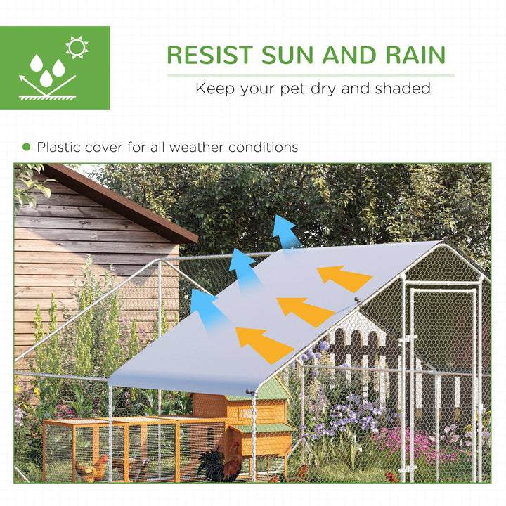 Chicken Run Galvanised Walk-in Chicken Coop Hen Poultry House Cage Rabbit Hutch Pet Playpen Garden w/ Water-Resist Cover, 3 x 4 x 2m