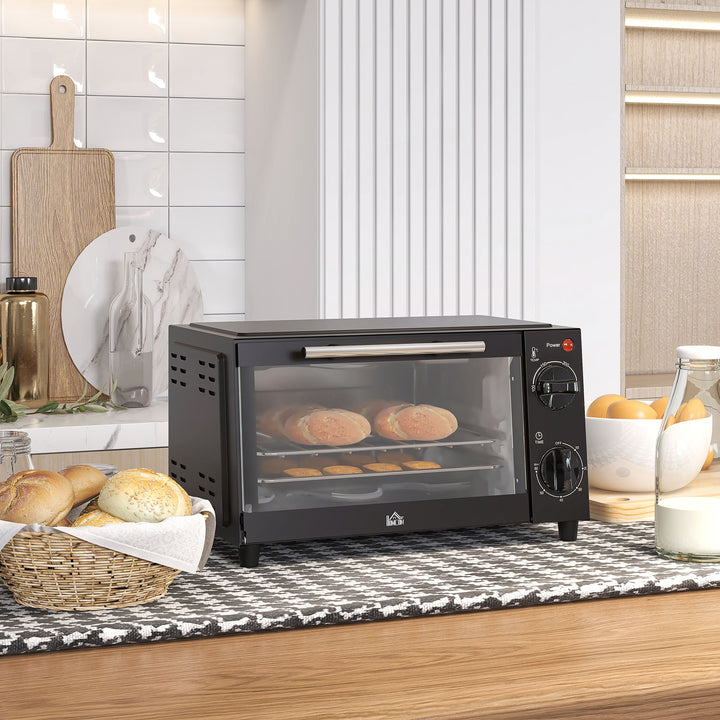 MCL Mini Oven, 9L Countertop Electric Grill, Toaster Oven with Adjustable Temperature, Timer, Dishwasher Safe Baking Tray and Wire Rack, 750W, Black