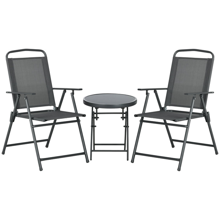 Outsunny Three-Piece Garden Seat Set, with Glass-Top Table - Dark Grey