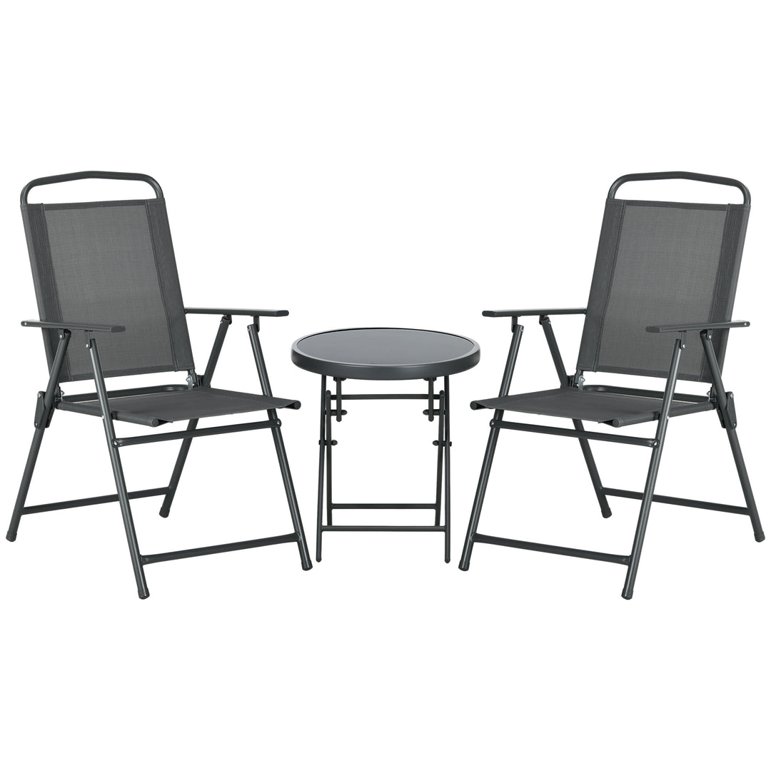 Three-Piece Garden Seat Set, with Glass-Top Table - Dark Grey