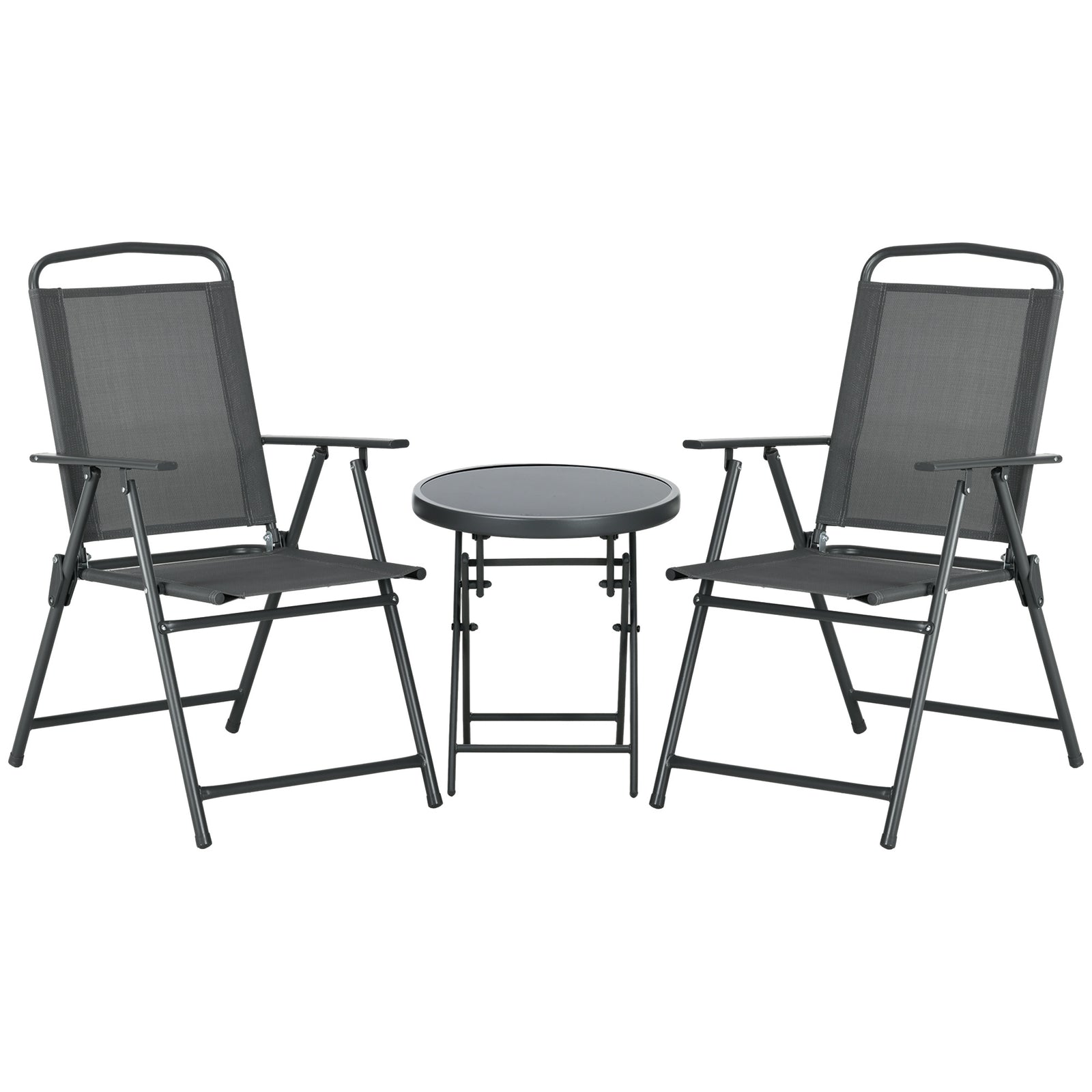 Three-Piece Garden Seat Set, with Glass-Top Table - Dark Grey