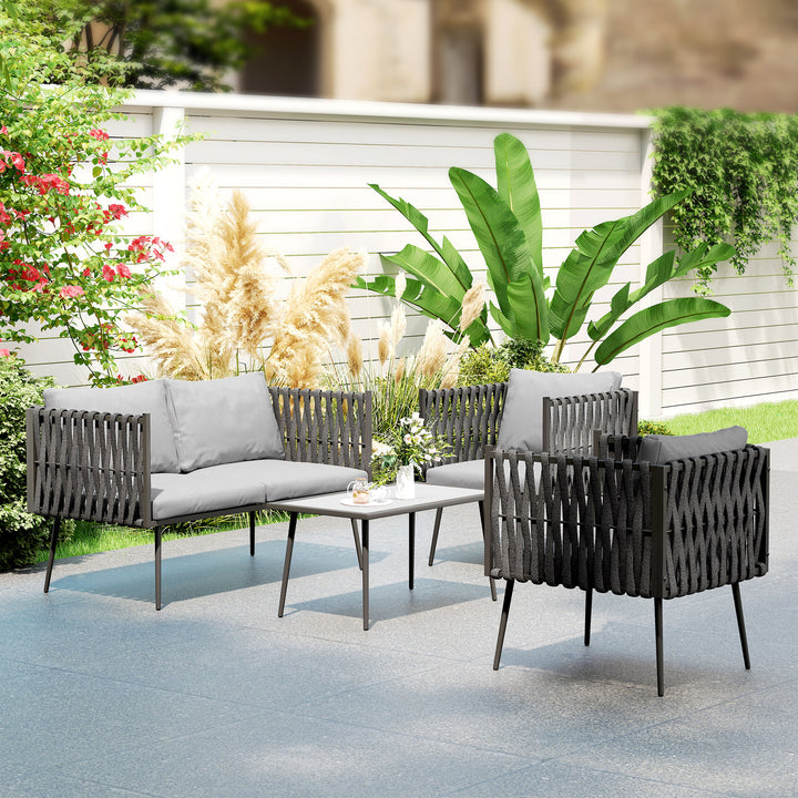 4-Piece Garden Furniture Set with Cushions - Light Grey