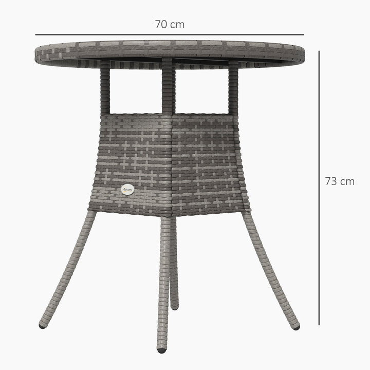 70cm Four-Person Wood-Effect Rattan Table - Grey