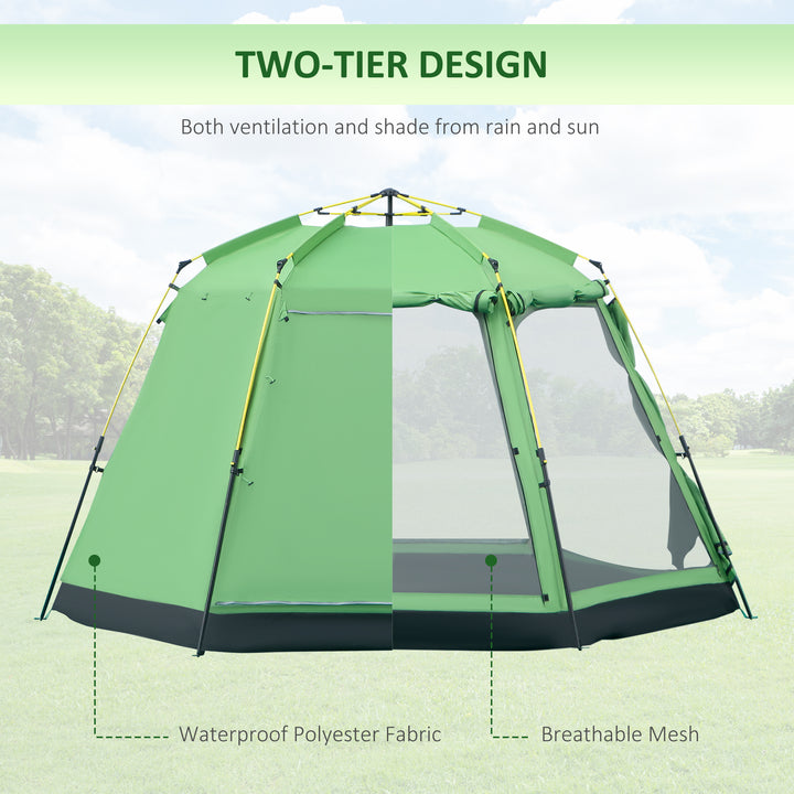 MCL 6 Person Pop Up Camping Tent, 2-Tier Design Backpacking Tent with 4 Windows 2 Doors Portable Carry Bag for Fishing Hiking, Green