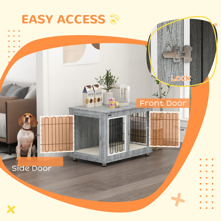 Dog Crate Furniture End Table, with Washable Cushion, Double Doors, fo