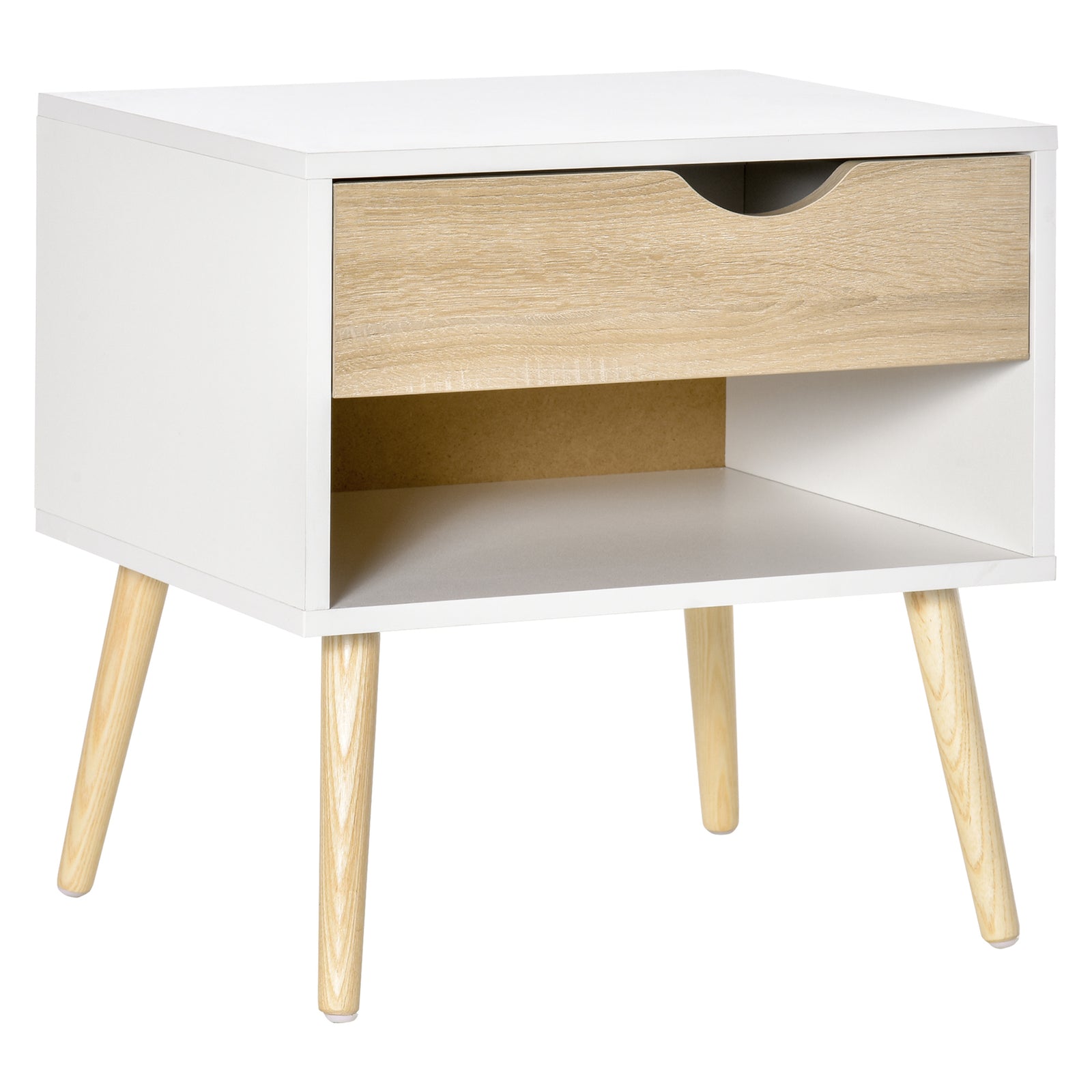 Bedside Table with Drawer and Shelf, Modern Nightstand, End Table for Bedroom, Living Room, White