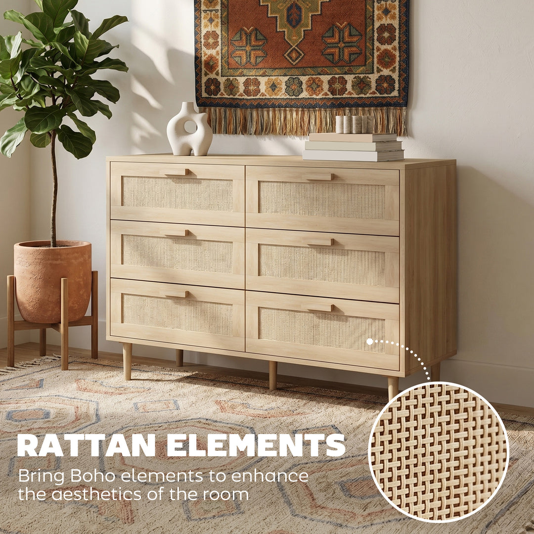 Chest of Drawers, 6-Drawer Dresser, Tall Storage Drawer Unit with Ratt