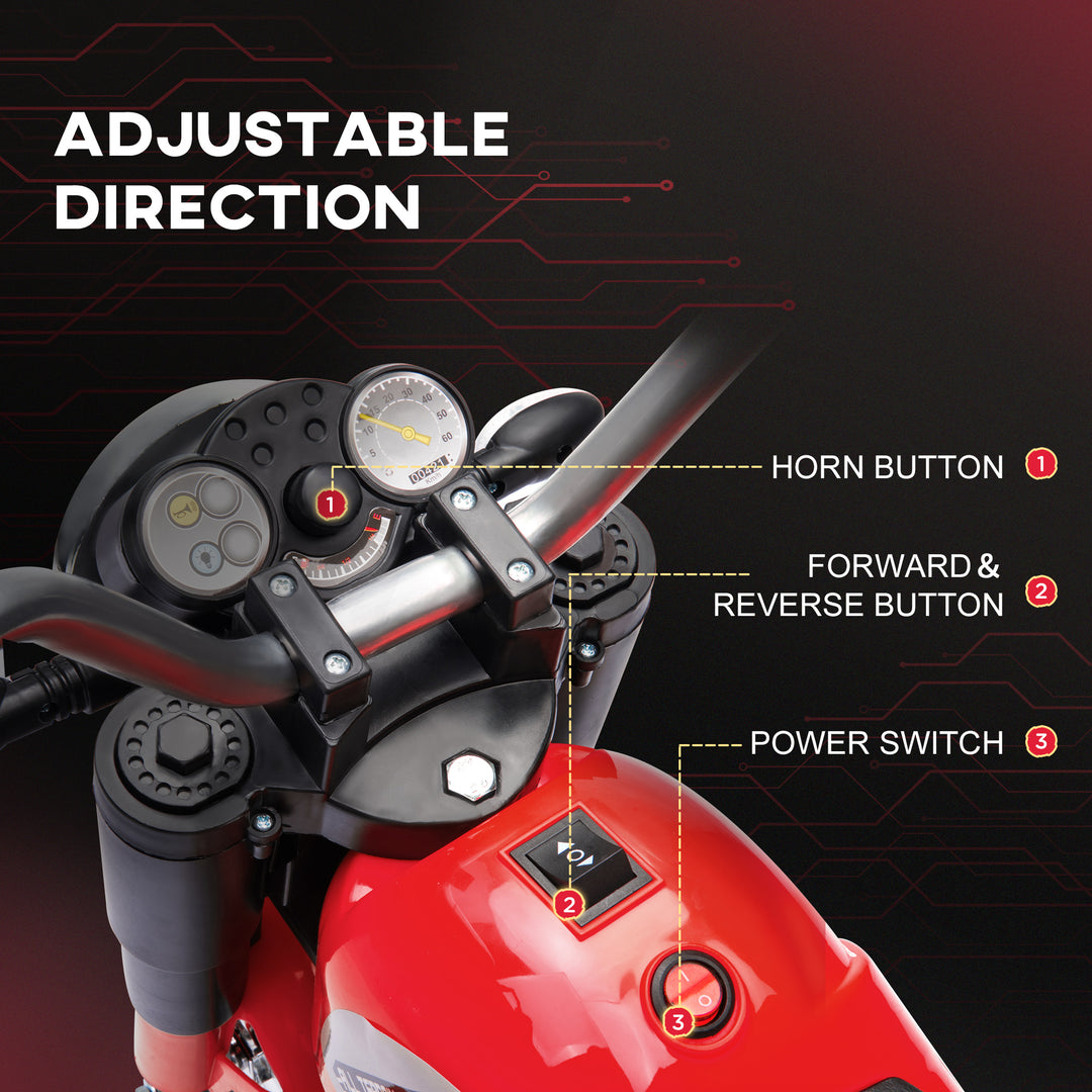 6V Kids Electric Motorbike 3 Wheels Ride On Toy with Horn Headlights Realistic Sounds for Girl Boy 18 - 36 Months Red