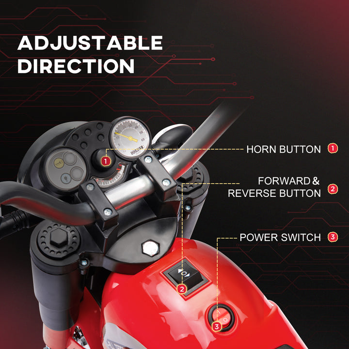 6V Kids Electric Motorbike 3 Wheels Ride On Toy with Horn Headlights Realistic Sounds for Girl Boy 18 - 36 Months Red
