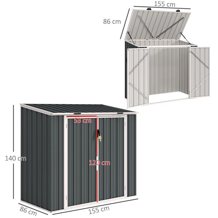 5ft x 3ft Garden 2-Bin Steel Storage Shed, Double Rubbish Storage Shed, Hide Dustbin w/ Locking Doors and Openable Lid