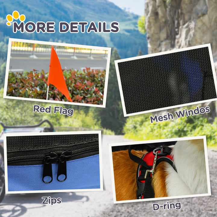 MCL Folding Dog Bike Trailer Pet Cart Carrier for Bicycle Travel in Steel Frame with Hitch Coupler - Blue & Grey