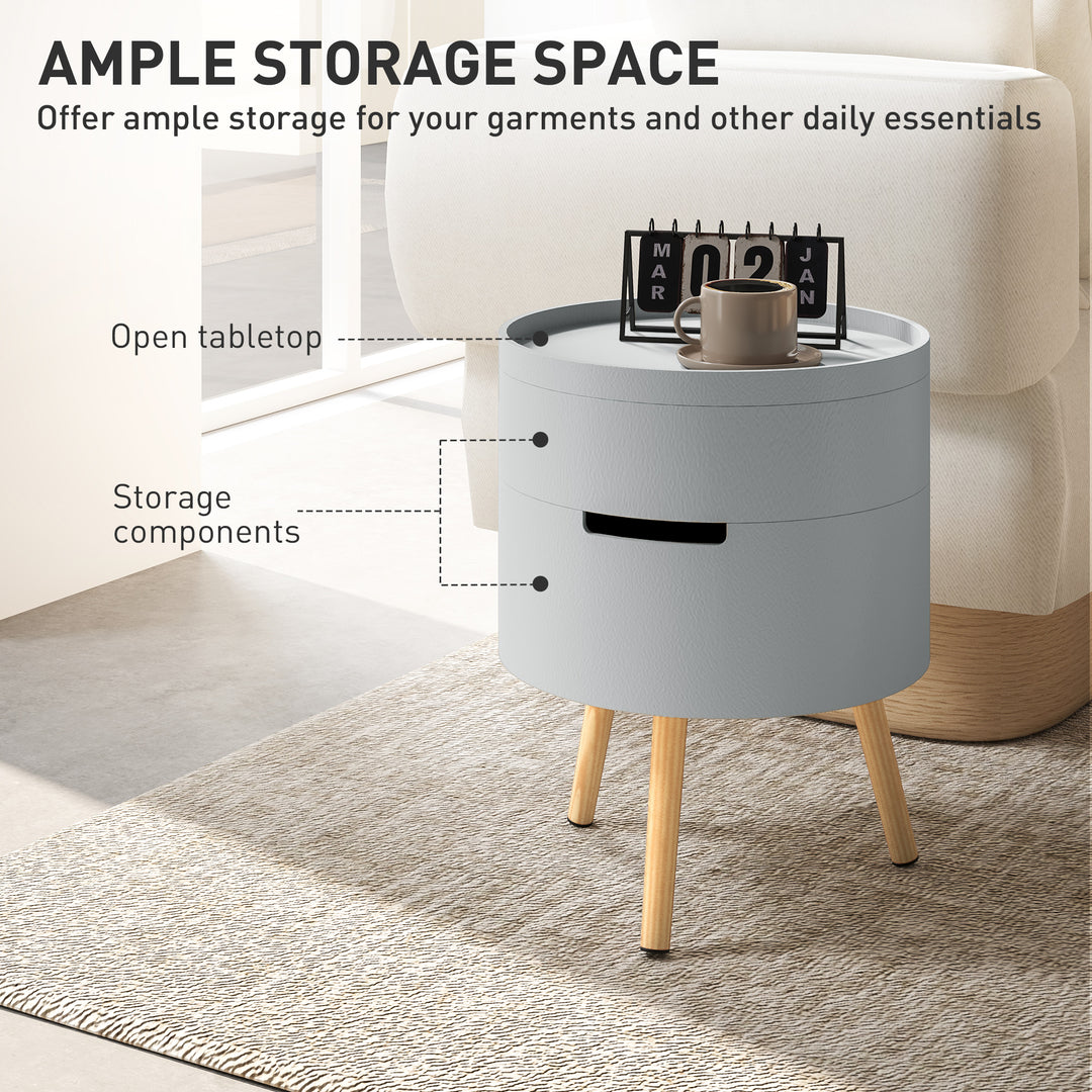 3-Tier Coffee Table, Round End Table with 2 Hidden Compartments and Detachable Tray, Side Table with Storage for Living Room, Grey