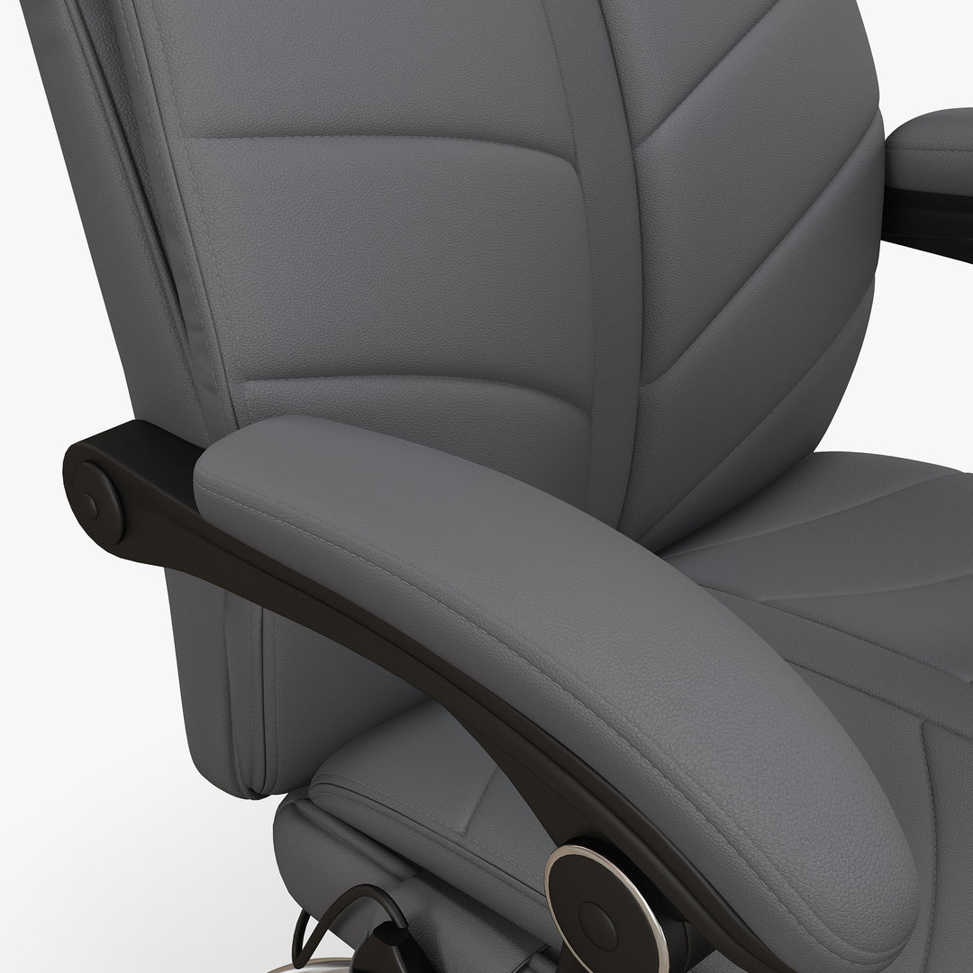High Back Vibration Massage Office Chair, Heated Reclining PU Leather Computer Chair with Footrest, Grey