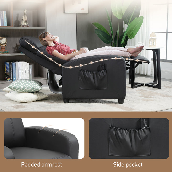 Recliner Armchair, Massage Faux Leather Push Back Reclining Chair with Adjustable Leg Rest, Side Pocket, for Home Living Room Theatre, Black