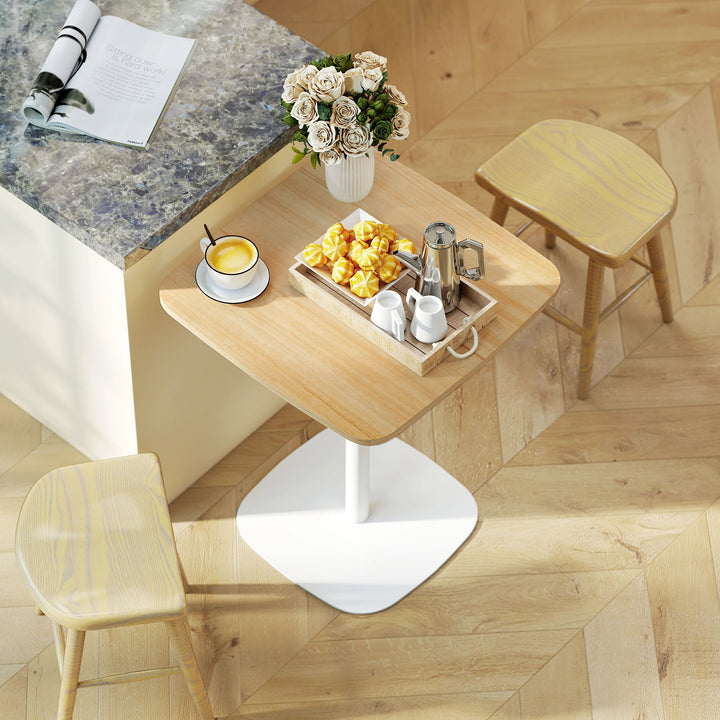Small Dining Table, 60 cm Square Kitchen Table with Wood-veneer Top and Steel Base
