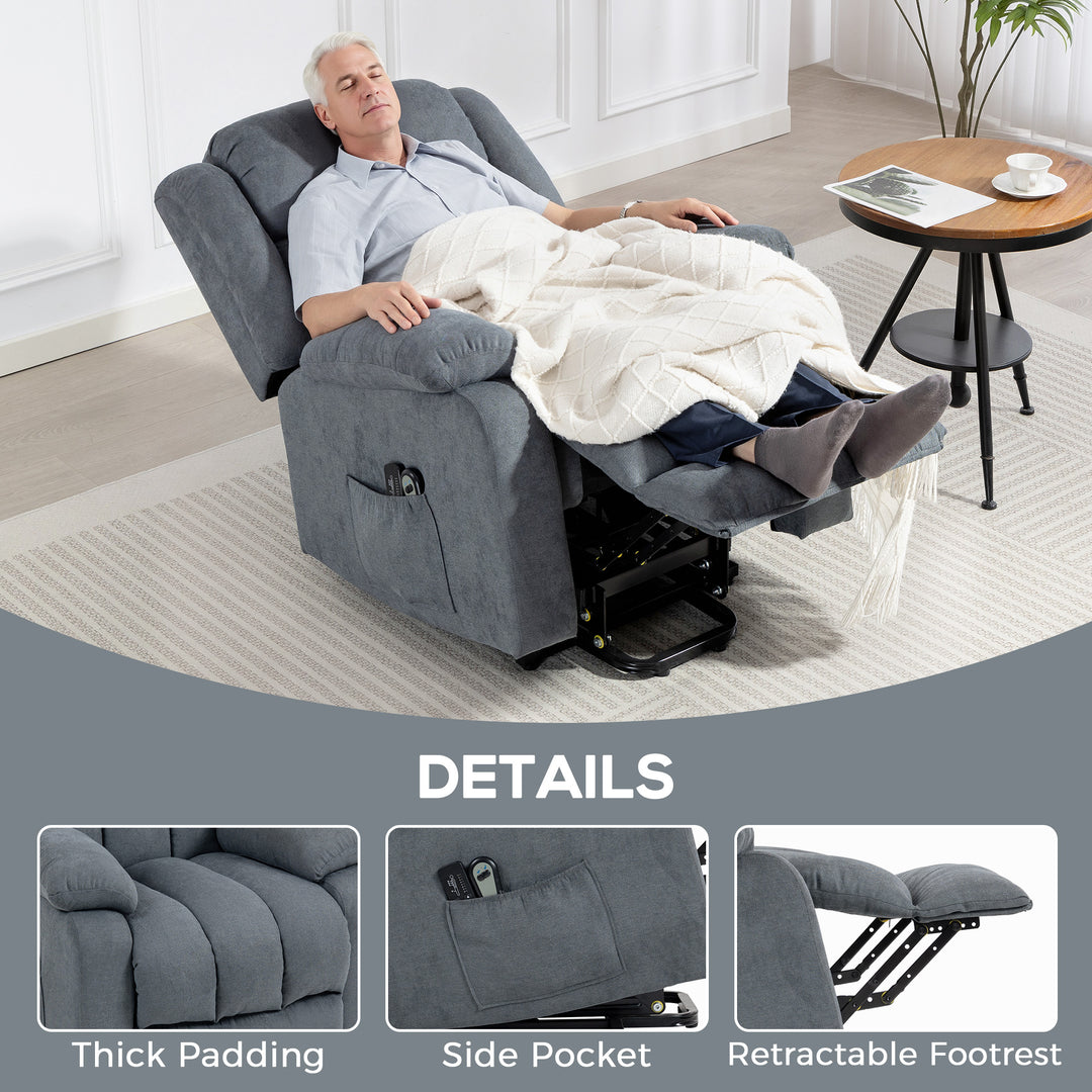MCL Power Lift Recliner Chair with Massage, Overstuffed Lift Chair for Elderly with Footrest, Remote and Side Pocket, Grey