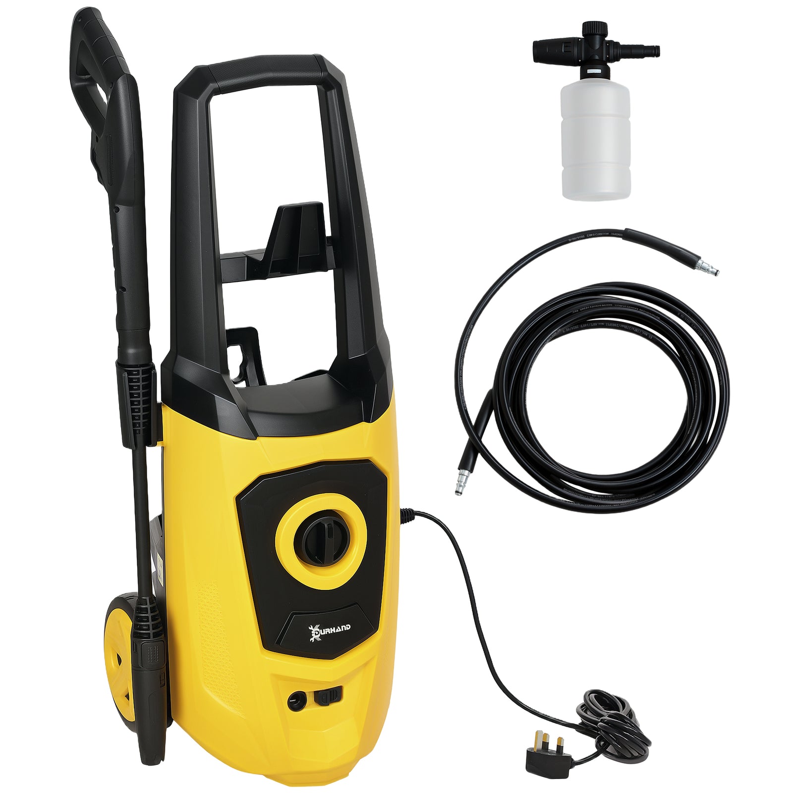 1800W High Pressure Washer, 150 Bar Pressure, 510 L/h Flow, High-Performance Portable Power Washer Jet Wash Cleaner with 6M Hose, Snow Foam Bottle for Garden, Car, Furniture, Yellow