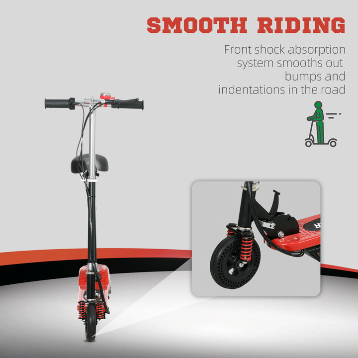 HOMCOM Steel Electric Scooter, Folding E-Scooter with Warning Bell, 15km/h Maximum Speed, for 4-14 Years Old, Red