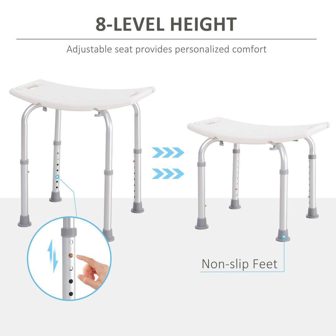 HOMCOM Portable Non-Slip Bathroom Stool Rectangular Adjustable Height Mobility Medical Grade Stabilized Shower Seat | Aosom UK