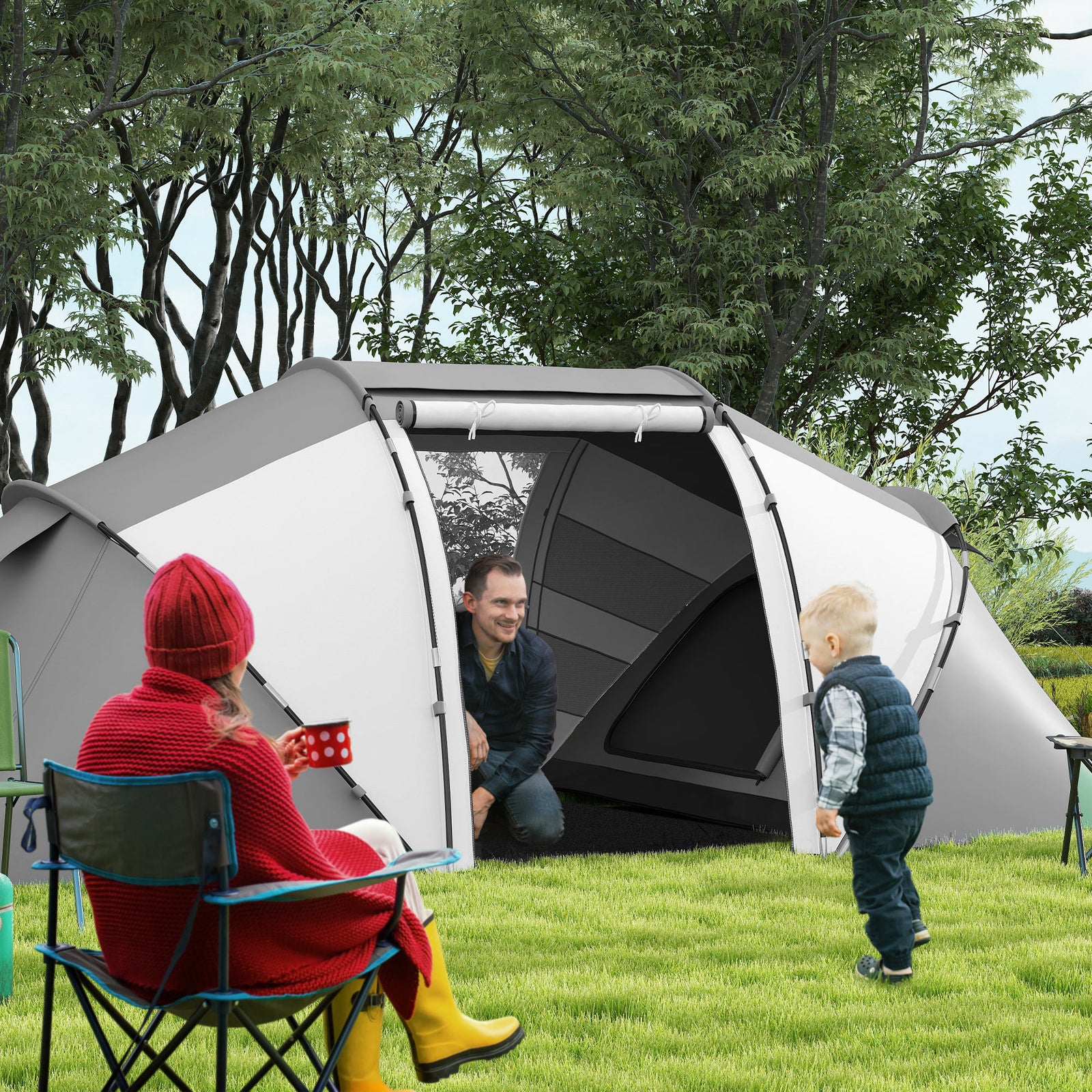 4-6 Man UV Protection Camping Tent - Charcoal Grey and White