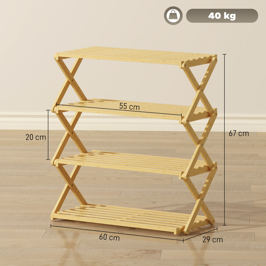 MCL 4-Tier Bamboo Shoe Rack, No Assembly - Natural
