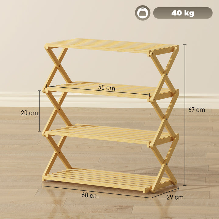 MCL 4-Tier Bamboo Shoe Rack, No Assembly - Natural