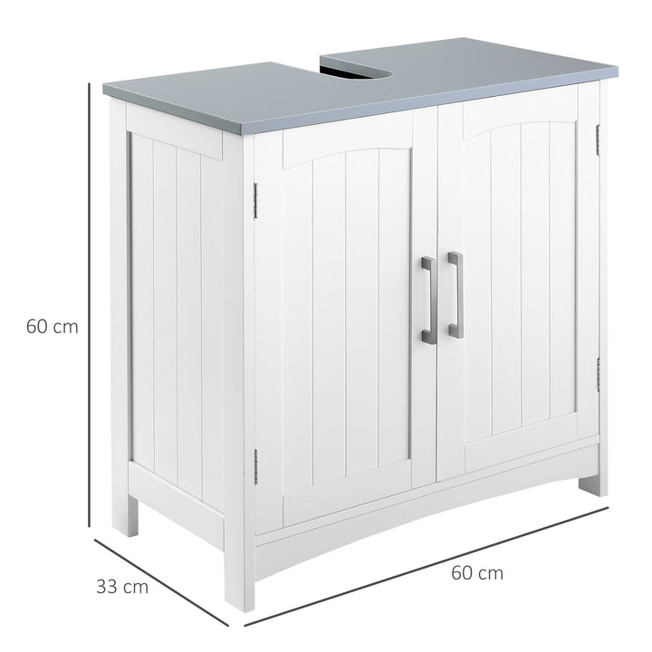 kleankin Compact Vanity Unit: Double-Door Undersink Cabinet with Adjustable Shelves, Pedestal Style for Bathroom Storage, White | Aosom UK