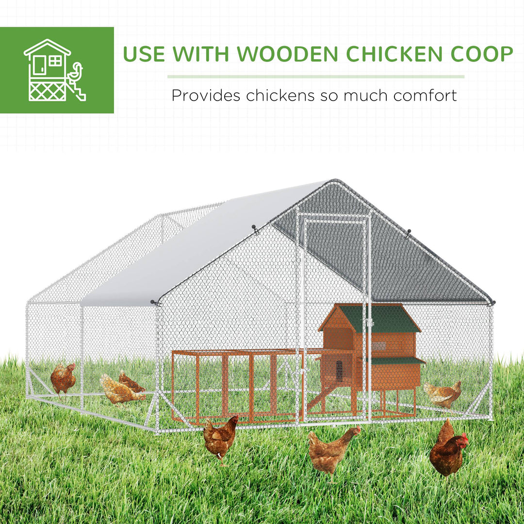 PawHut Walk-In Chicken Coop Run Cage, Large Galvanized Chicken House, Hen Poultry House Pet Playpen w/ Water-Resist Cover, 3 x 4 x 2m | Aosom UK