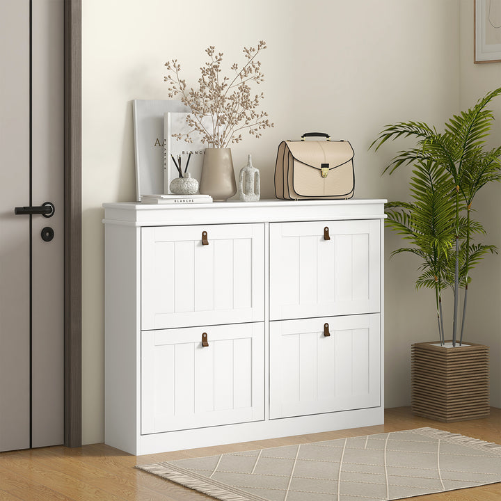 Slim Shoe Cabinet, Shoe Cabinet with 4 Drop-Down Drawers, 105W x 24D x