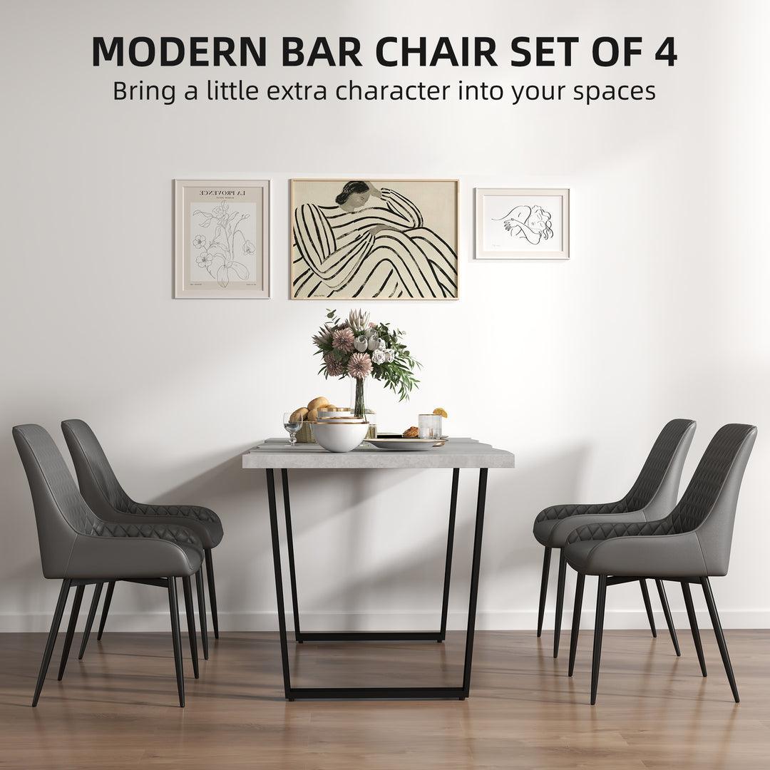 Set of 4 Quilted PU Leather Dining Chairs with Metal Frame 4 Legs Foot Caps Home Seating Modern Stylish Executive, Grey
