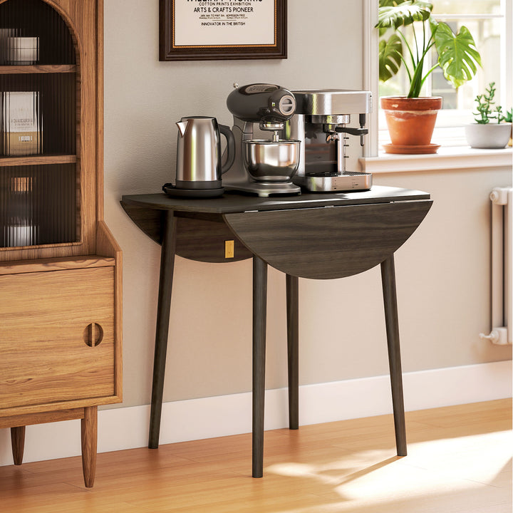 Folding Dining Table for 4, Round Drop Leaf Table, Modern Space Saving Small Kitchen Table with Wood Legs for Dining Room, Grey