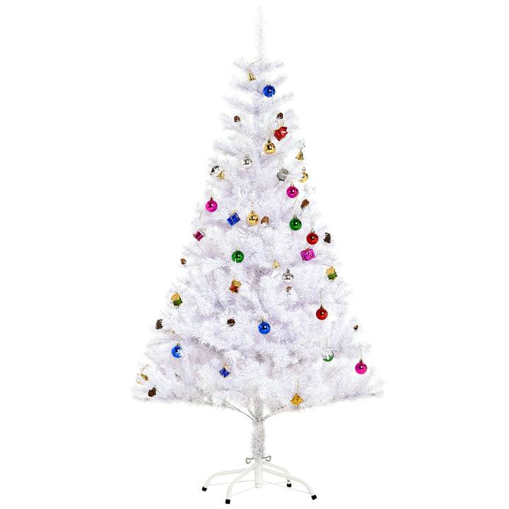 HOMCOM 4.9ft Artificial Christmas Tree Holiday Home Decoration with Xmas Ornaments and Metal Stand, White | Aosom UK