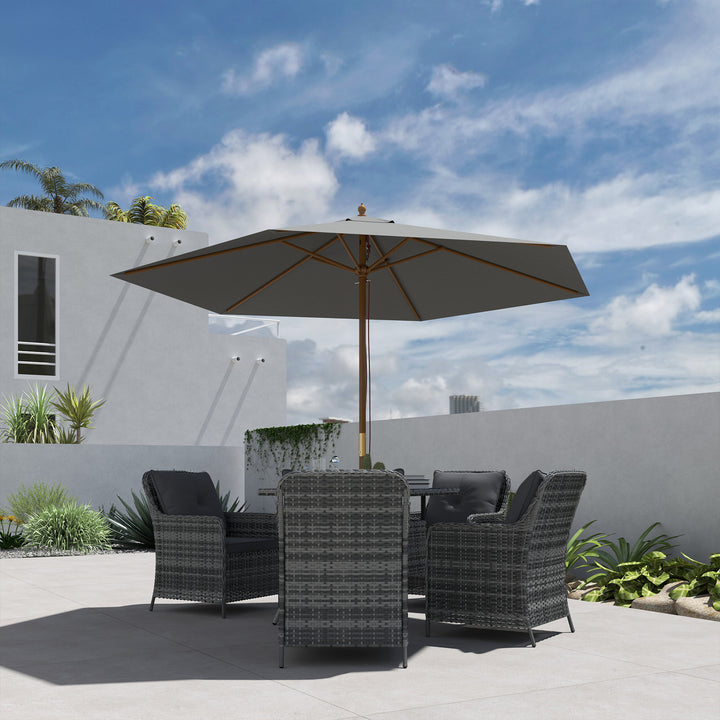 2.5m Wood Garden Parasol Sun Shade Patio Outdoor Wooden Umbrella Canopy, Table Market Umbrella with Vent, 38mm Pole, Rope Pulley Mechanism, Light Grey
