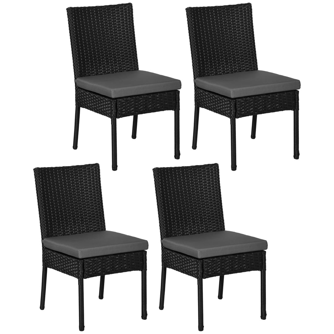 Set of Four Armless Rattan Garden Chairs - Black