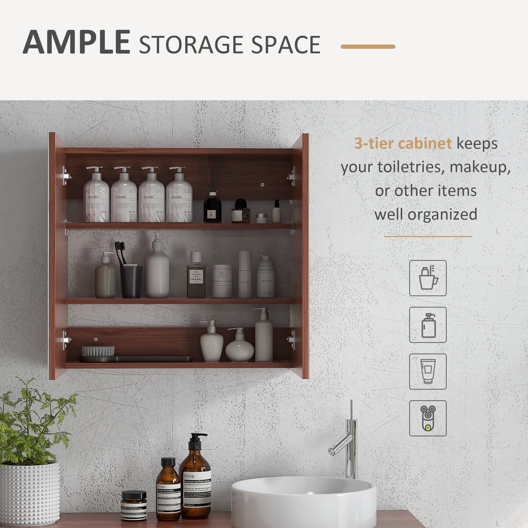 Double Door Bathroom Mirror Cabinet, Wall Mounted Bathroom Storage Cabinet, Soft Closing, 63L x 60Hcm