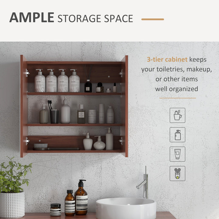 Double Door Bathroom Mirror Cabinet, Wall Mounted Bathroom Storage Cabinet, Soft Closing, 63L x 60Hcm