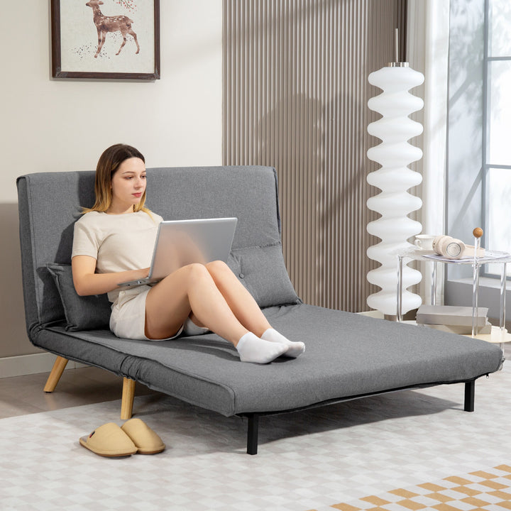 Two-Seater Linen-Look Sofa Bed - Grey