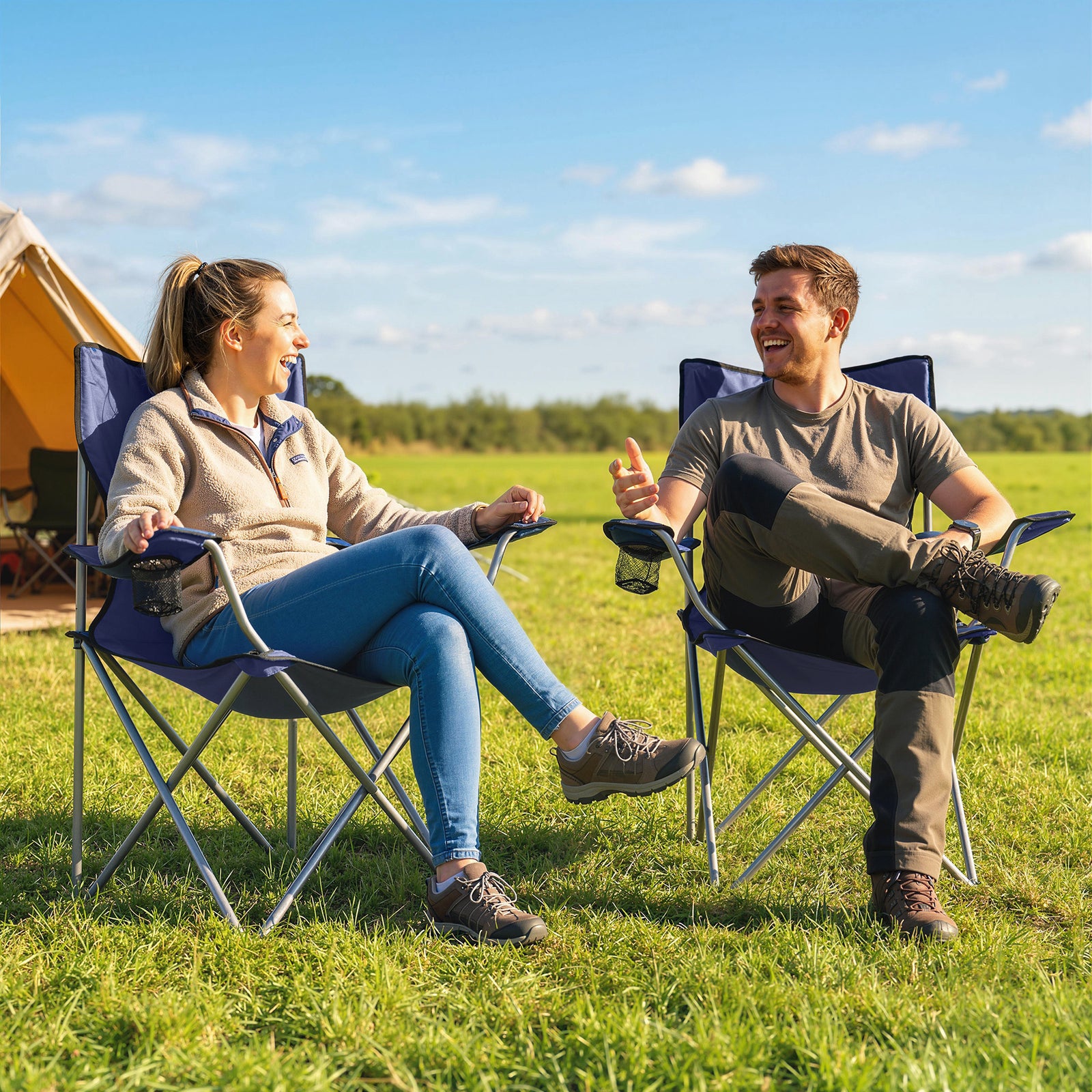 Camping Chair Set of 2 Portable Folding Outdoor Camp Chair with Cup Ho